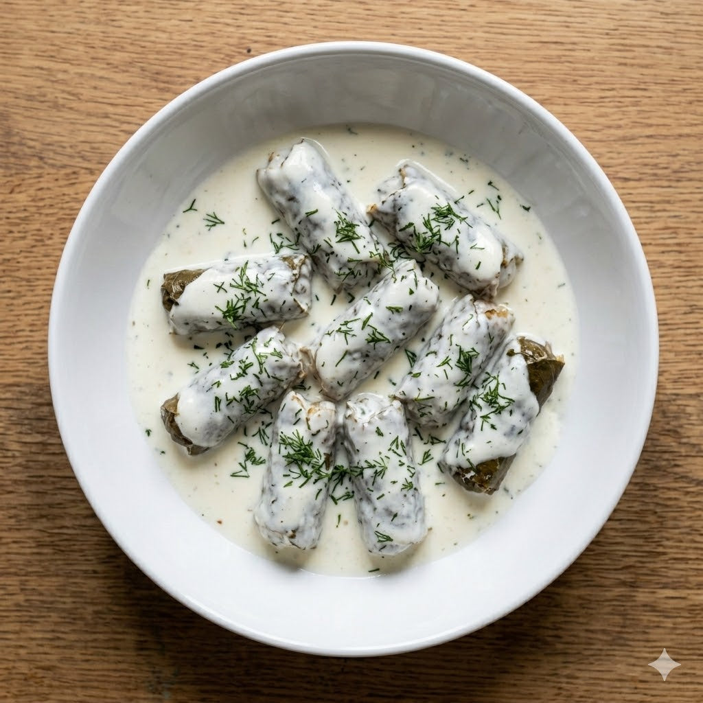 Лозови сарми с бял сос