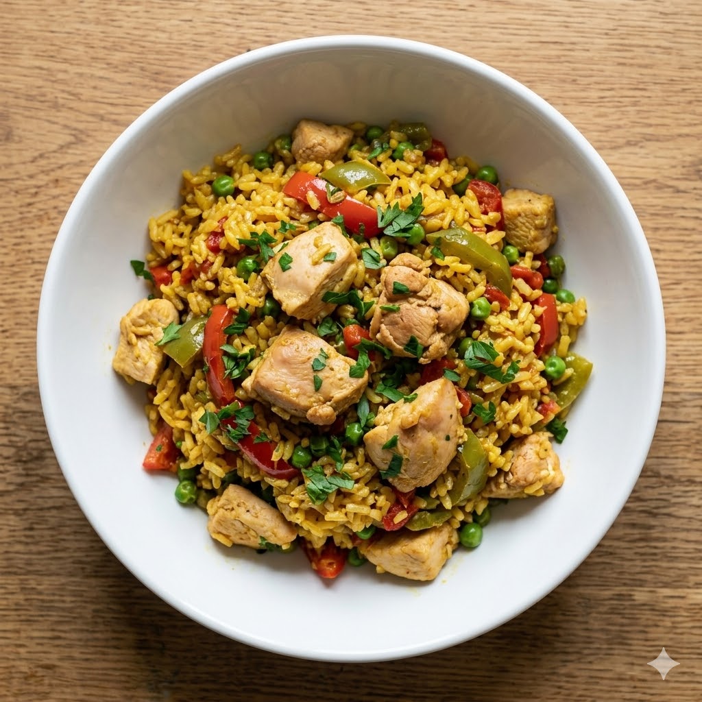 Паеля с пиле и зеленчуци